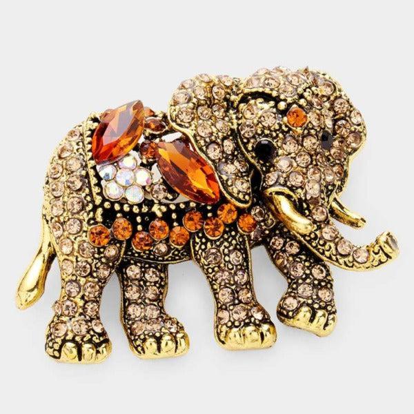 Elephant Crystal Floral Rhinestone Pin Brooch-Brooch-SPARKLE ARMAND