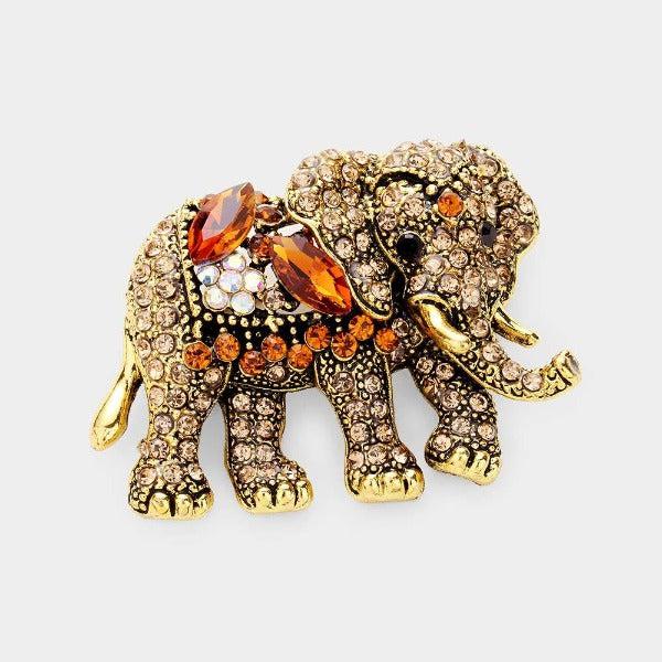 Elephant Crystal Floral Rhinestone Pin Brooch-Brooch-SPARKLE ARMAND