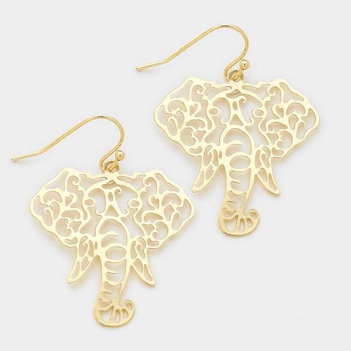 Elephant Metal Cut Out Gold Earrings-Earring-SPARKLE ARMAND
