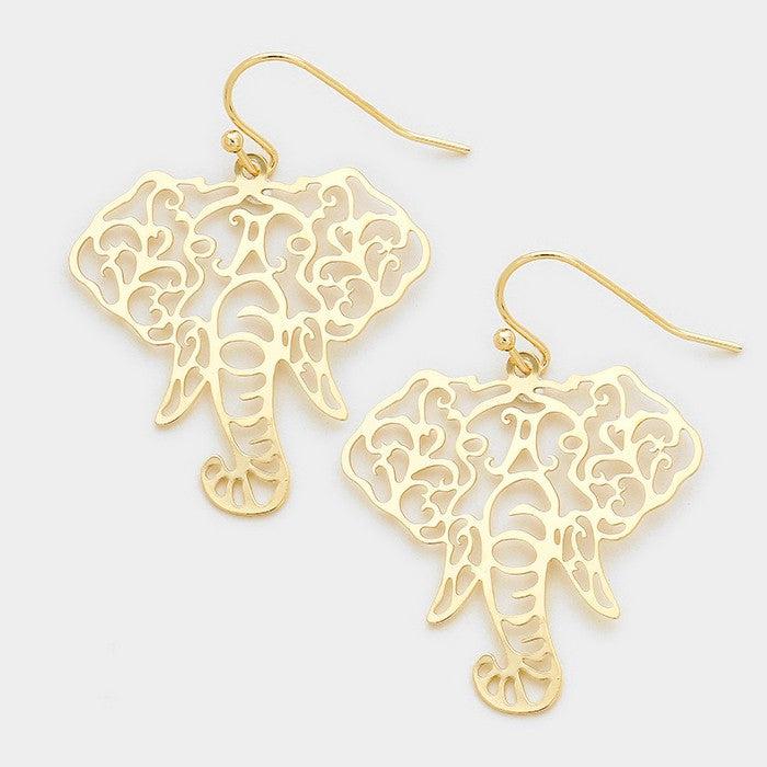 Elephant Metal Cut Out Gold Earrings-Earring-SPARKLE ARMAND