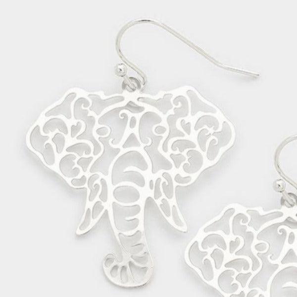 Elephant Metal Cut Out Silver Earrings-Earring-SPARKLE ARMAND