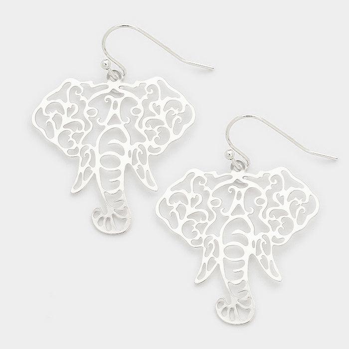 Elephant Metal Cut Out Silver Earrings-Earring-SPARKLE ARMAND