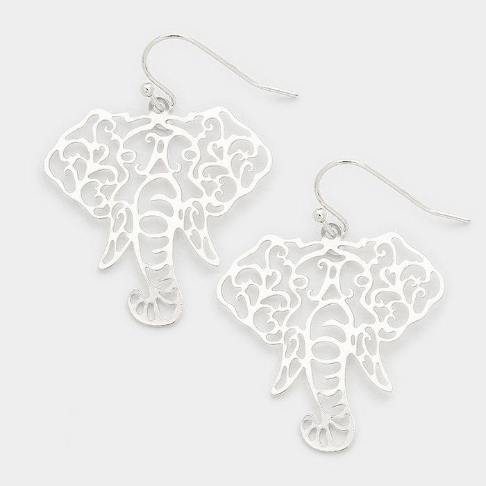 Elephant Metal Cut Out Silver Earrings-Earring-SPARKLE ARMAND