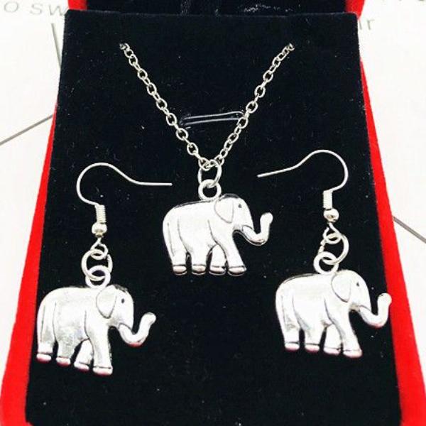 Elephant Silver Necklace & Matching Earrings-Necklace-SPARKLE ARMAND