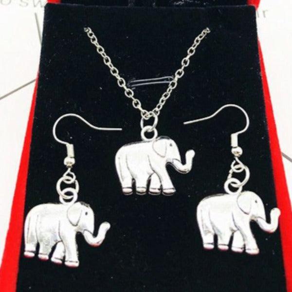 Elephant Silver Necklace & Matching Earrings-Necklace-SPARKLE ARMAND