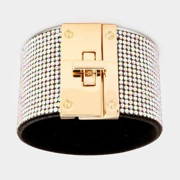 Embellished Abalone Rhinestone Wide Turn Lock Bracelet