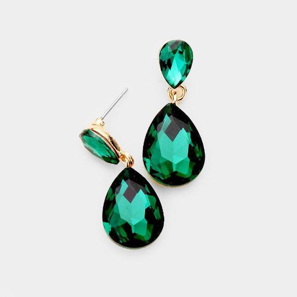 Emerald Green Crystal Teardrop Earrings