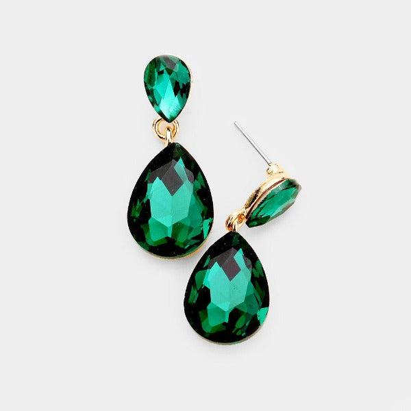 Emerald Green Crystal Teardrop Earrings