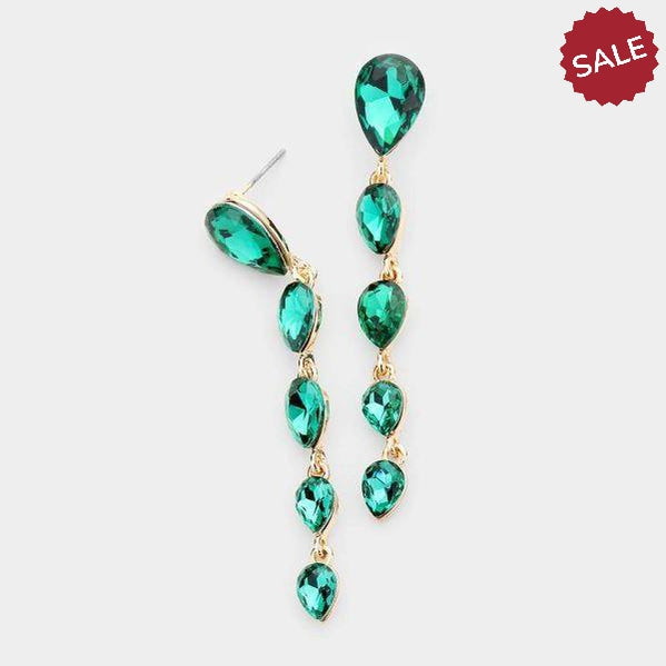 Emerald Green Crystal Teardrop Dangle Earrings-Earring-SPARKLE ARMAND