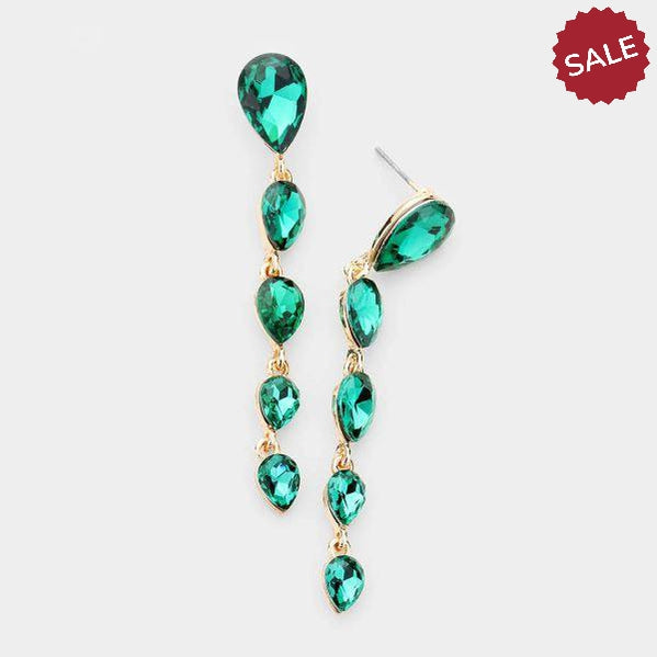 Emerald Green Crystal Teardrop Dangle Earrings-Earring-SPARKLE ARMAND