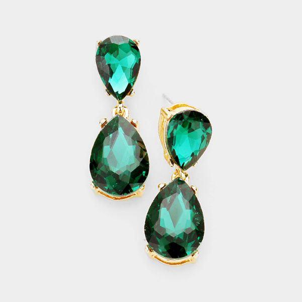 Emerald Green Crystal Teardrop Earrings