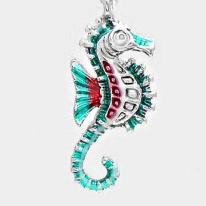 Enamel Sea Horse Drop Earrings-Earring-SPARKLE ARMAND