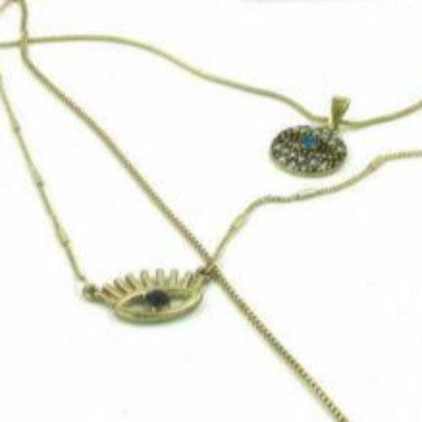 Evil Eye 3 Strand Silver Tone Necklace-Necklace-SPARKLE ARMAND