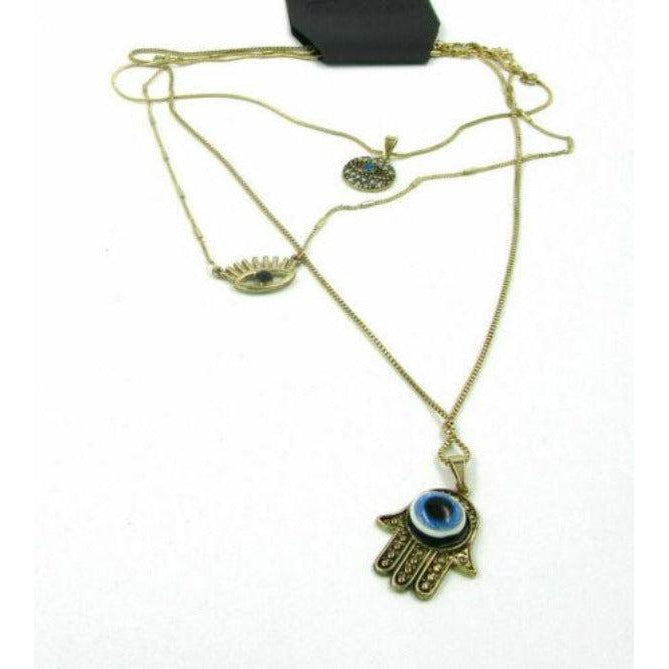 Evil Eye 3 Strand Silver Tone Necklace-Necklace-SPARKLE ARMAND