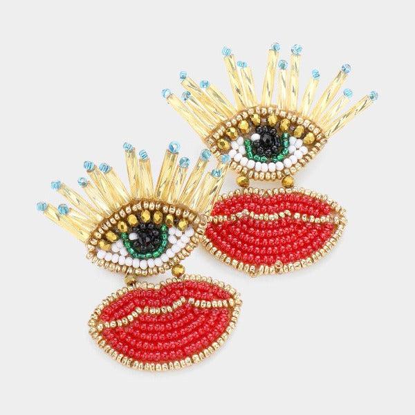 Evil Eye Lip Seed Beaded Earrings-Earring-SPARKLE ARMAND