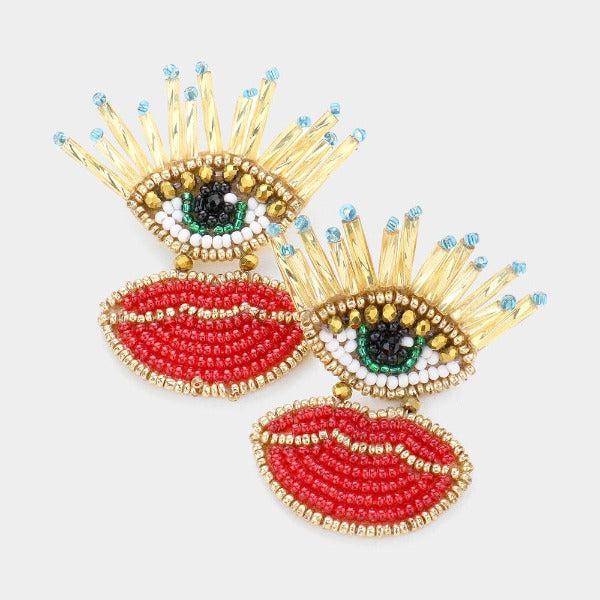 Evil Eye Lip Seed Beaded Earrings-Earring-SPARKLE ARMAND