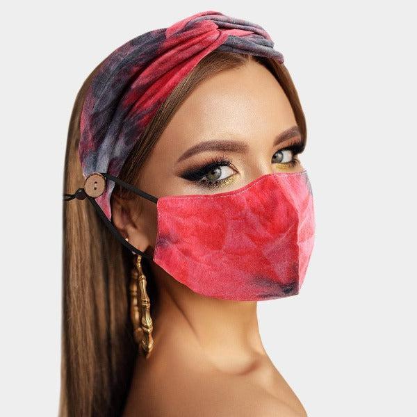 Face Mask & Matching Headband Red Tie Dye 2 Piece Set