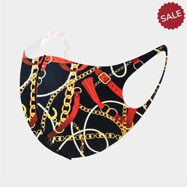 Face Mask Navy Blue Belt Chain Print 3D Fit