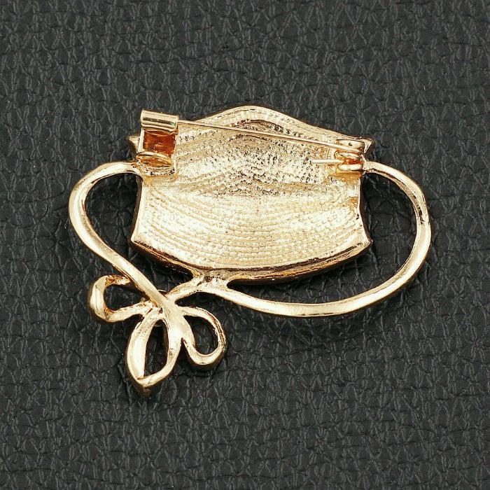 Face Mask Pink Enamel Rhinestone Brooch Pin