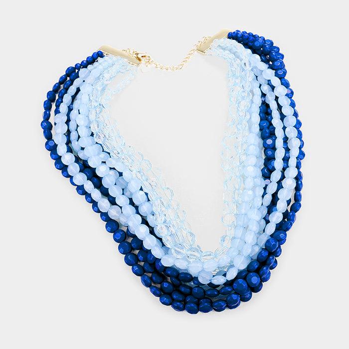 Faceted Blue Round Lucite Beaded Necklace Set