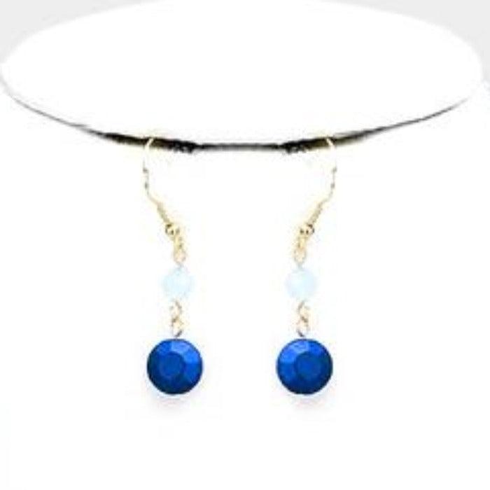 Faceted Blue Round Lucite Beaded Necklace Set