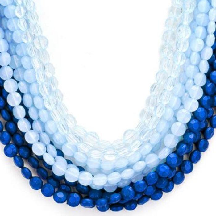 Faceted Blue Round Lucite Beaded Necklace Set