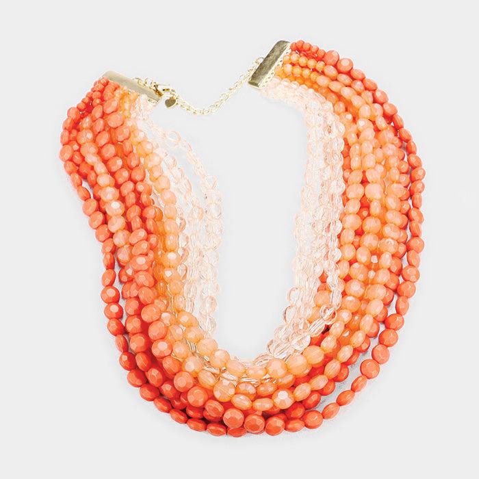 Faceted Coral Round Lucite Beaded Necklace Set by V Foxy Collection