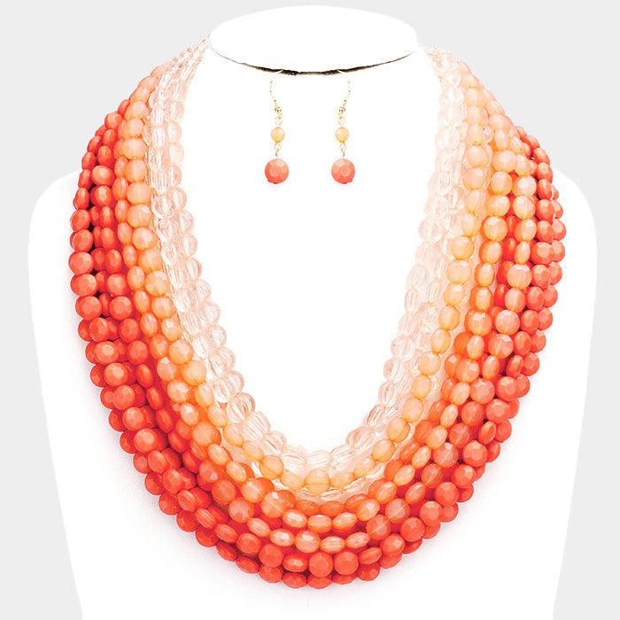 Faceted Coral Round Lucite Beaded Necklace Set by V Foxy Collection