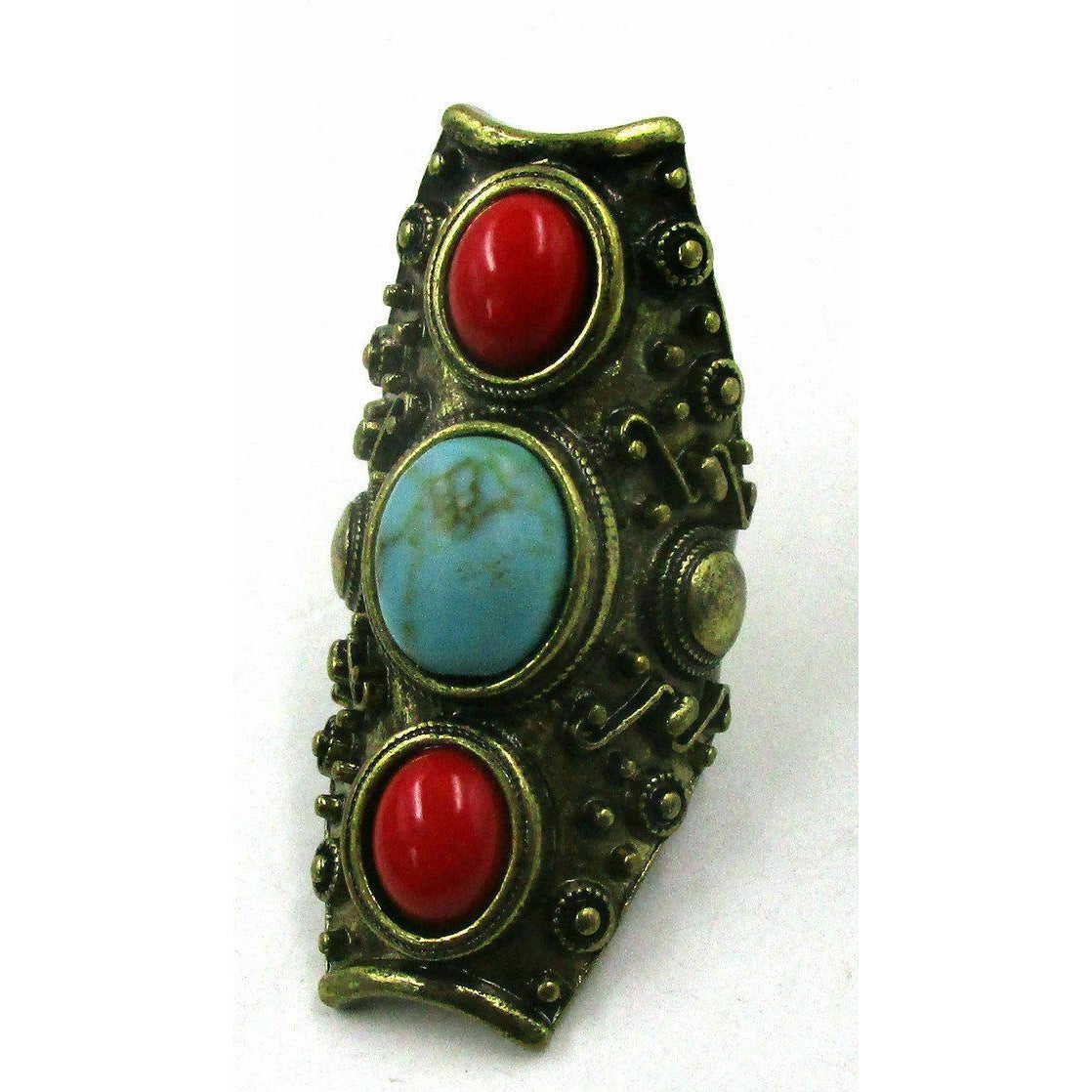 Faux Blue & Red Turquoise Boho Western Ring Size 8-Ring-SPARKLE ARMAND