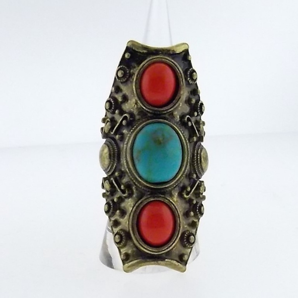 Faux Blue & Red Turquoise Boho Western Ring Size 8-Ring-SPARKLE ARMAND