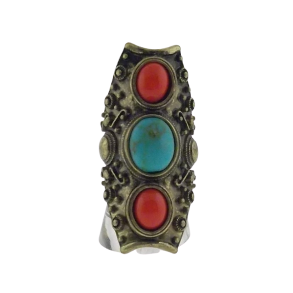 Faux Blue & Red Turquoise Boho Western Ring Size 8-Ring-SPARKLE ARMAND