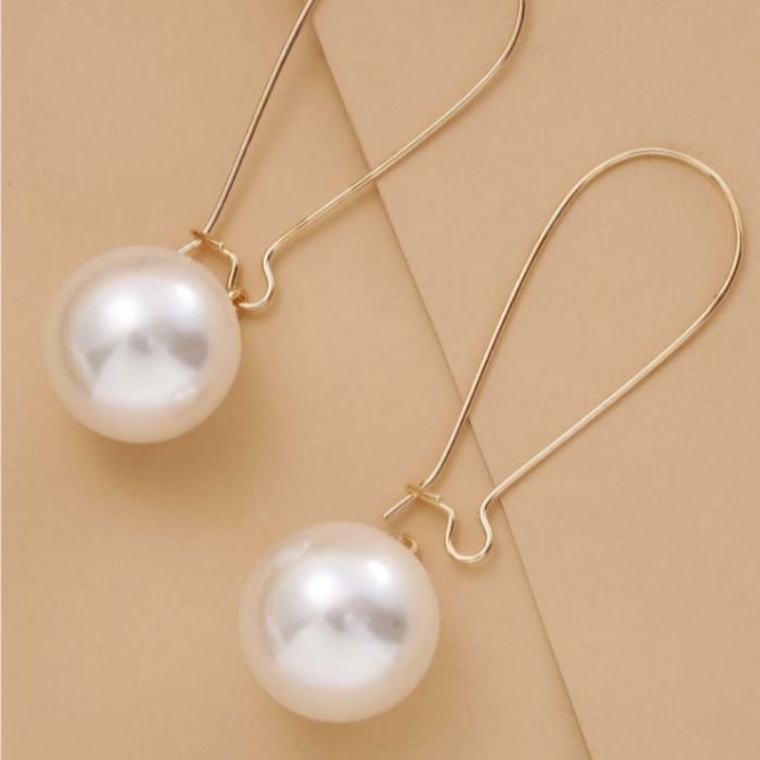 Faux Pearl Dangle Gold Earrings