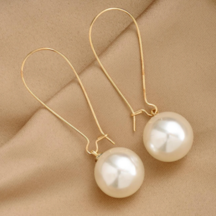 Faux Pearl Dangle Gold Earrings