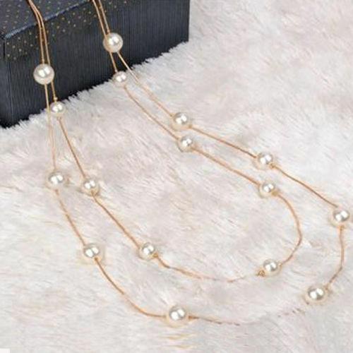 Faux Pearl Multi-layer Long Gold Necklace-Necklace-SPARKLE ARMAND