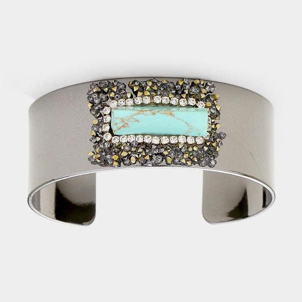 Faux Turquoise Rhinestone Cluster Cuff Bracelet