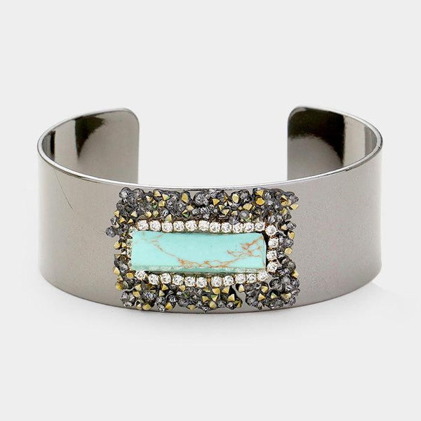Faux Turquoise Rhinestone Cluster Cuff Bracelet
