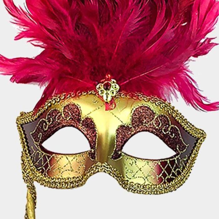 Feather Masquerade Burgundy Halloween Mask
