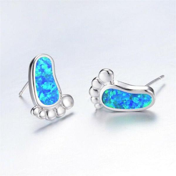 Feet Shaped Opal (faux) Silver Earrings-Earring-SPARKLE ARMAND
