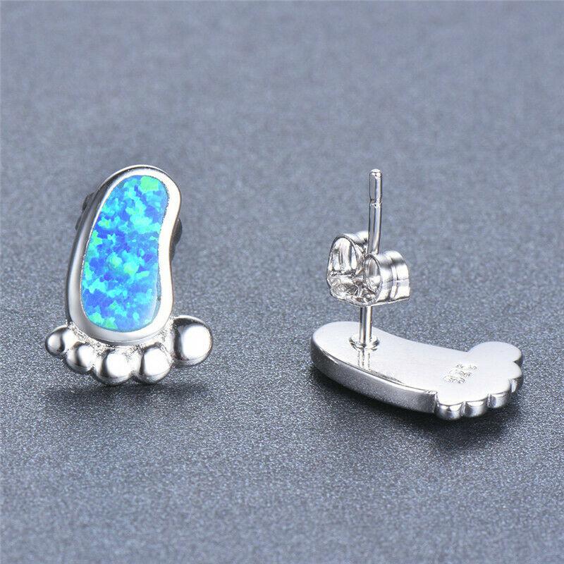 Feet Shaped Opal (faux) Silver Earrings-Earring-SPARKLE ARMAND