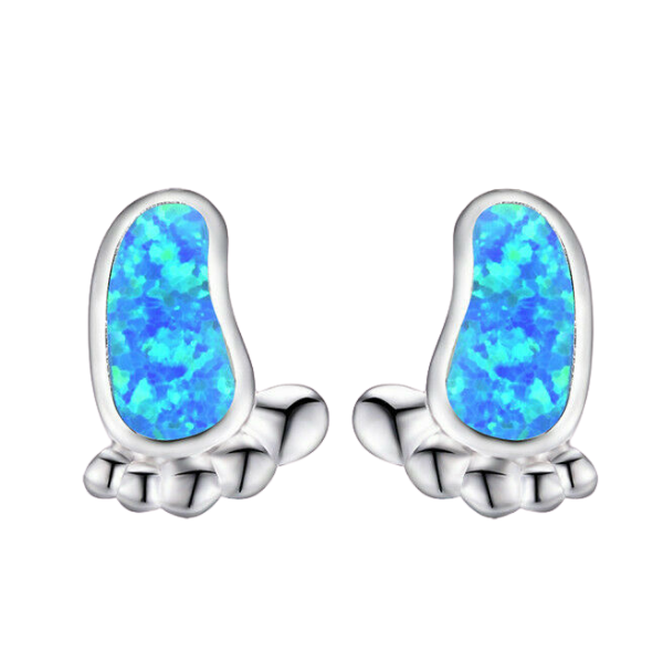 Feet Shaped Opal (faux) Silver Earrings-Earring-SPARKLE ARMAND