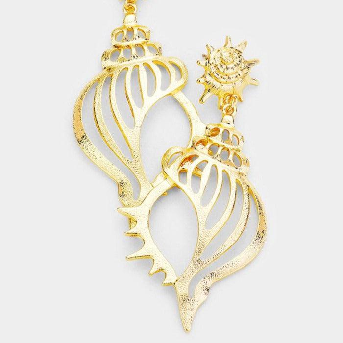 Filigree Metal Conch Shell Earrings-Earring-SPARKLE ARMAND