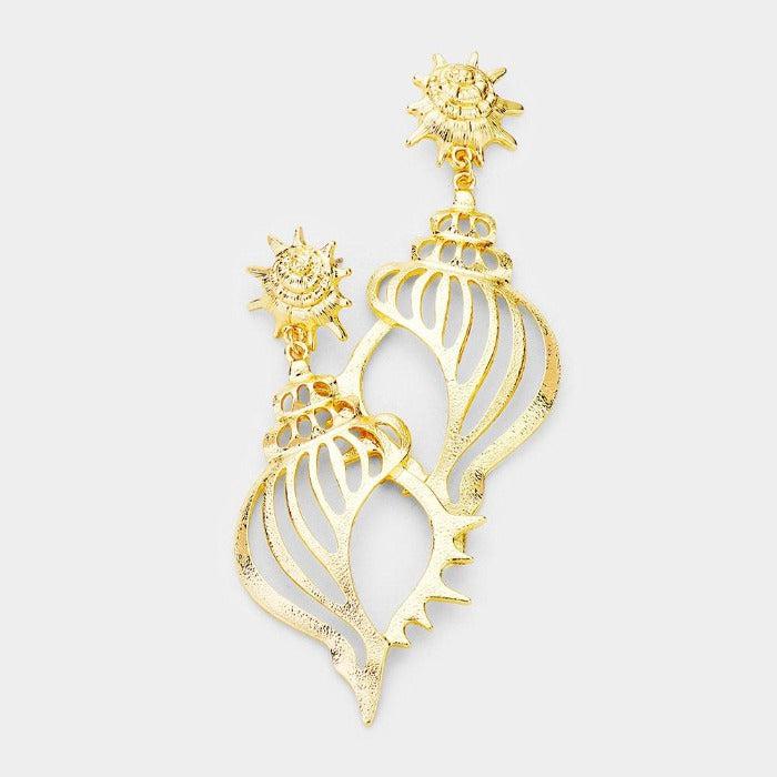 Filigree Metal Conch Shell Earrings-Earring-SPARKLE ARMAND