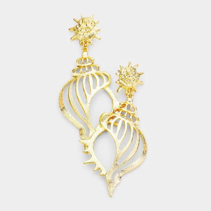 Filigree Metal Conch Shell Earrings-Earring-SPARKLE ARMAND