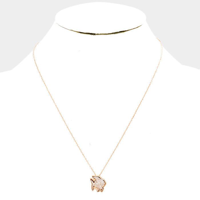 Fish Faux Druzy Rose Gold Pendant Necklace Set