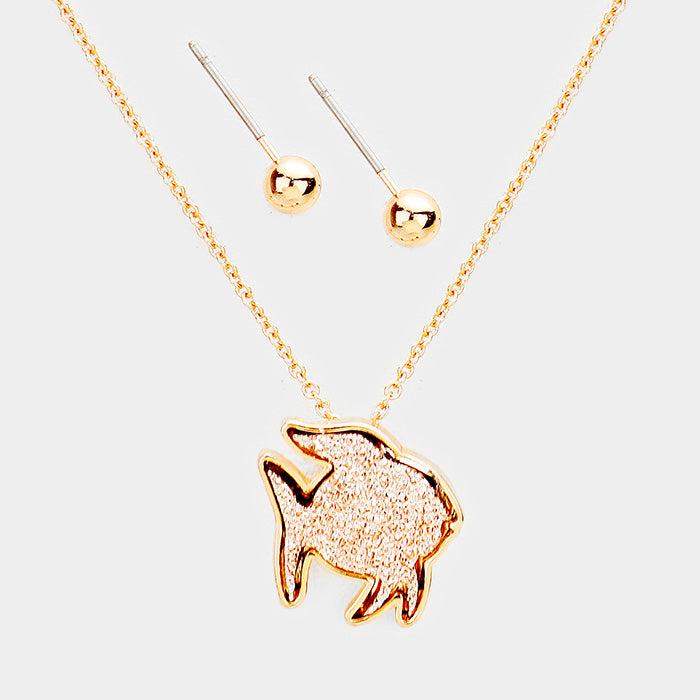 Fish Faux Druzy Rose Gold Pendant Necklace Set