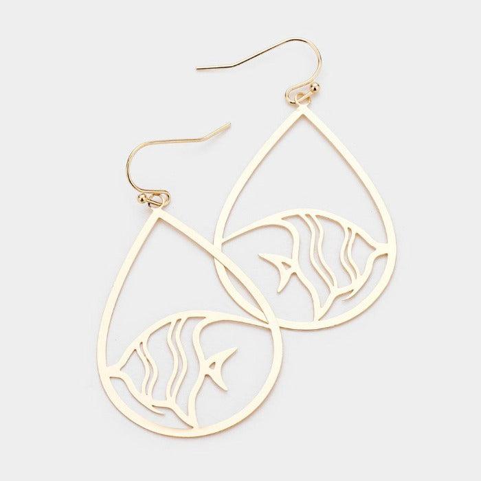 Fish Gold Tone Dangle Earrings-Earring-SPARKLE ARMAND
