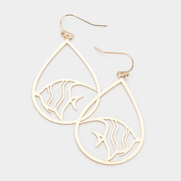 Fish Gold Tone Dangle Earrings-Earring-SPARKLE ARMAND