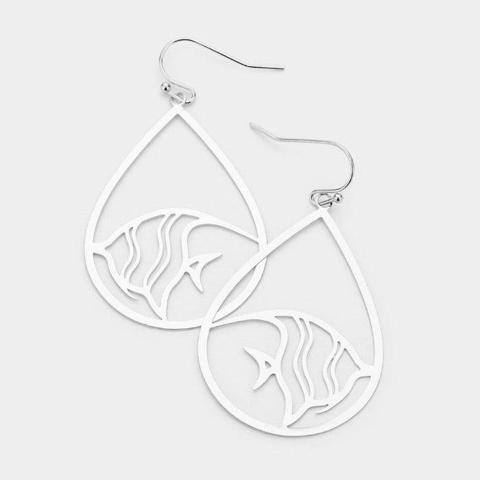 Fish Silver Tone Dangle Earrings-Earring-SPARKLE ARMAND