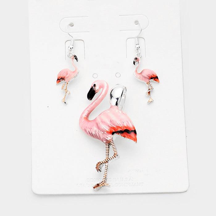 Flamingo Enamel Pendant Earrings Set-Pendant-SPARKLE ARMAND