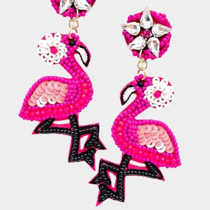 Flamingo Pink Seed Beaded Dangle Earrings